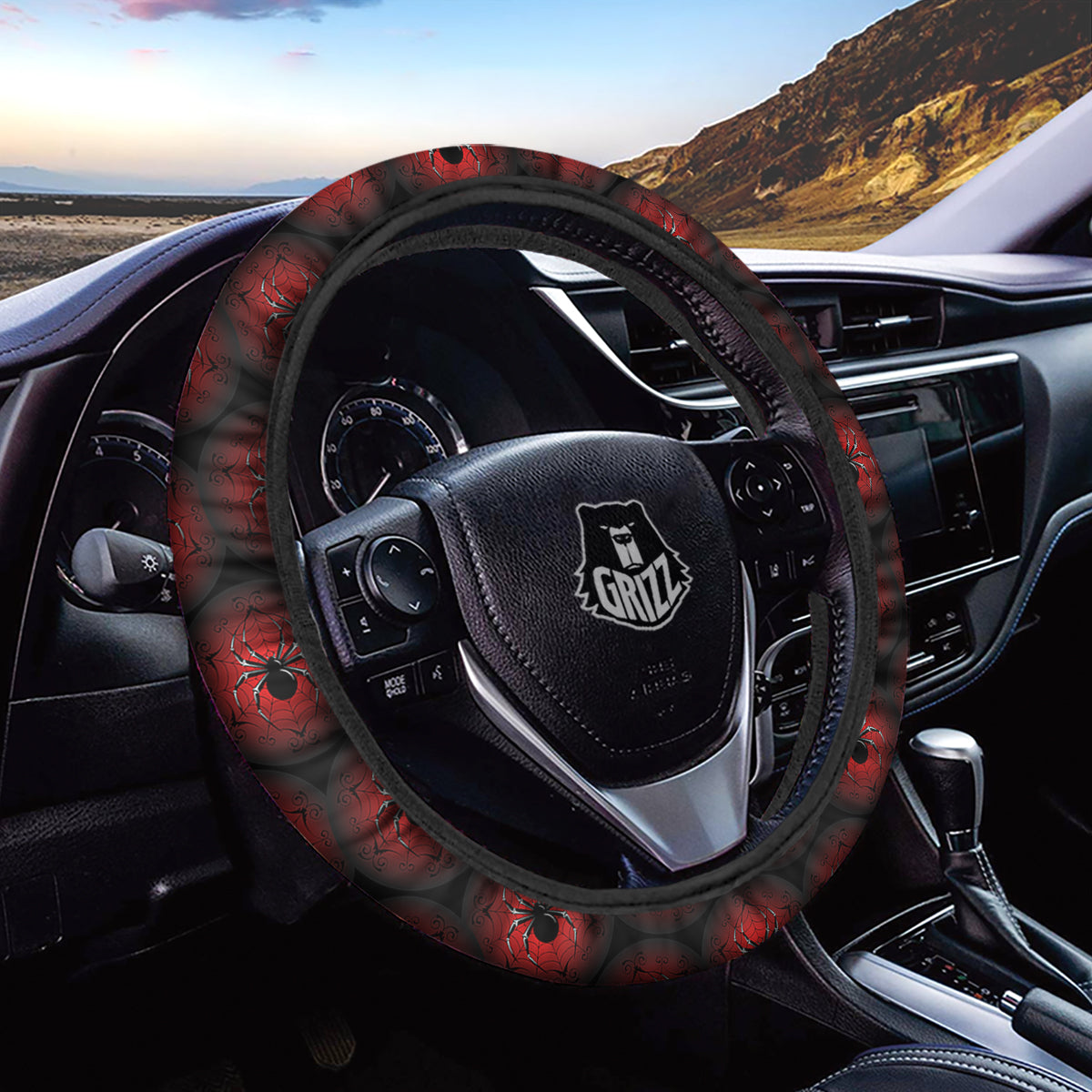 Spider Black And Red Spider Web Print Pattern Car Steering Wheel Cover-grizzshop