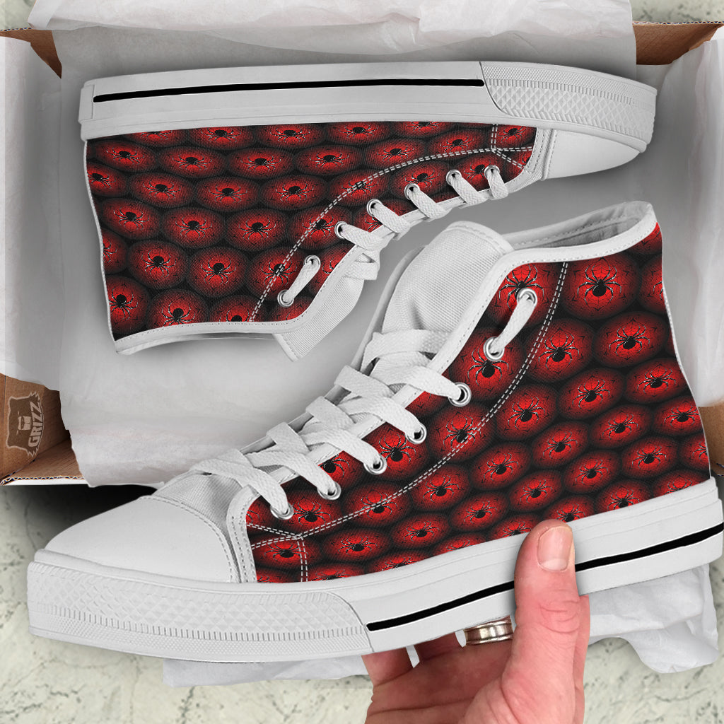 Spider Black And Red Spider Web Print Pattern White High Top Shoes-grizzshop