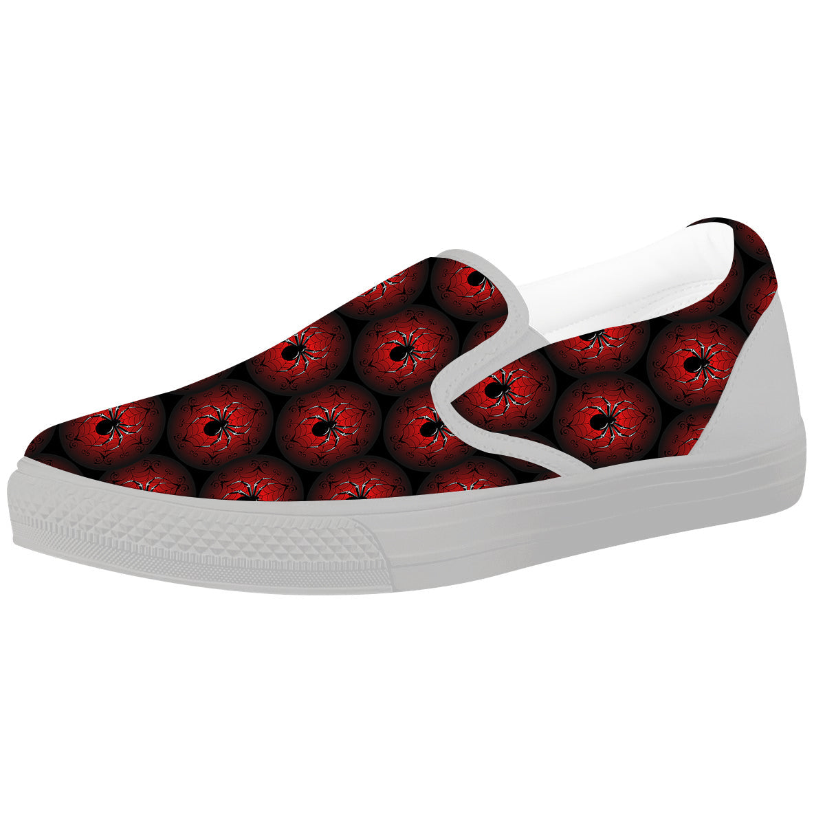 Spider Black And Red Spider Web Print Pattern White Slip On Shoes-grizzshop