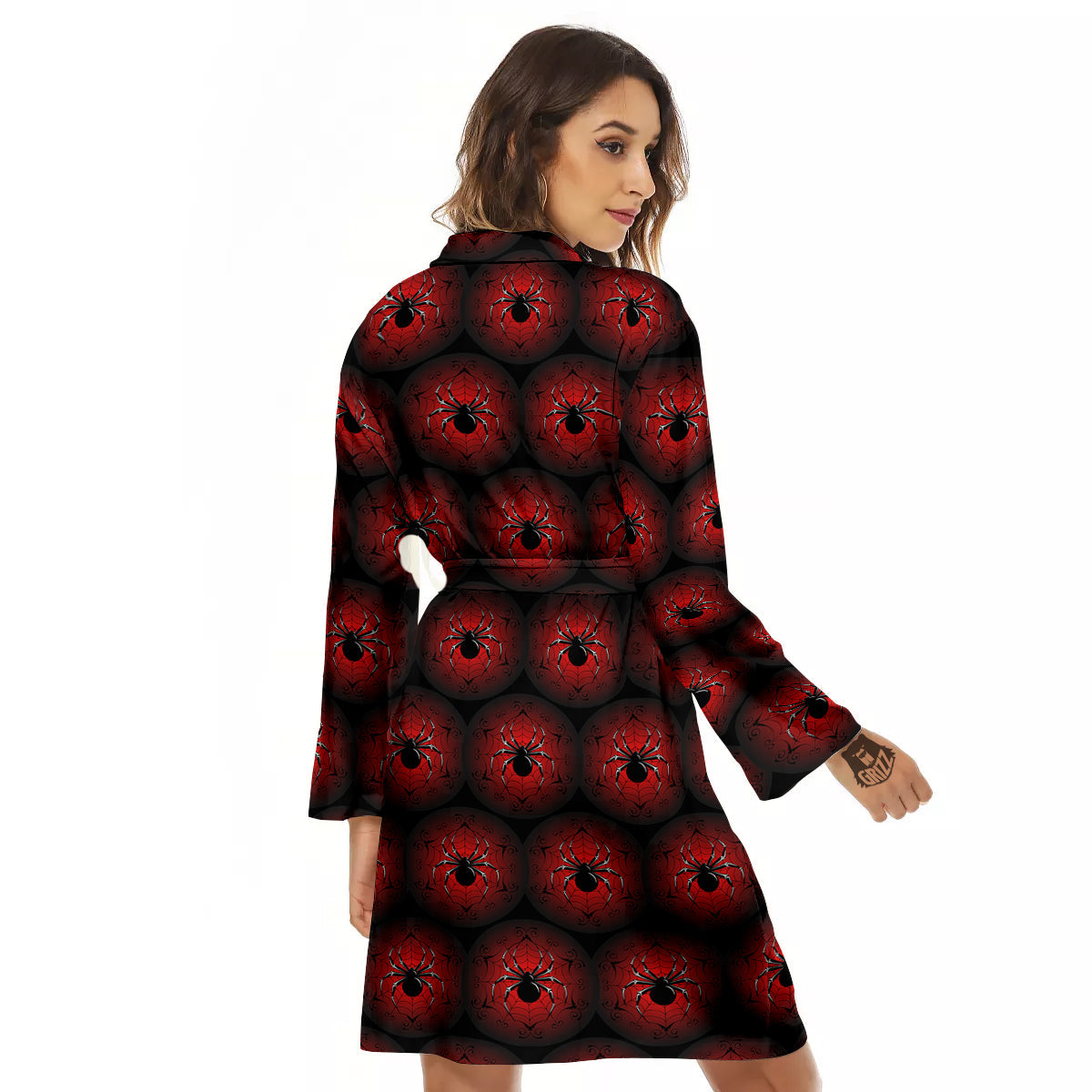 Spider Black And Red Spider Web Print Pattern Women's Robe-grizzshop