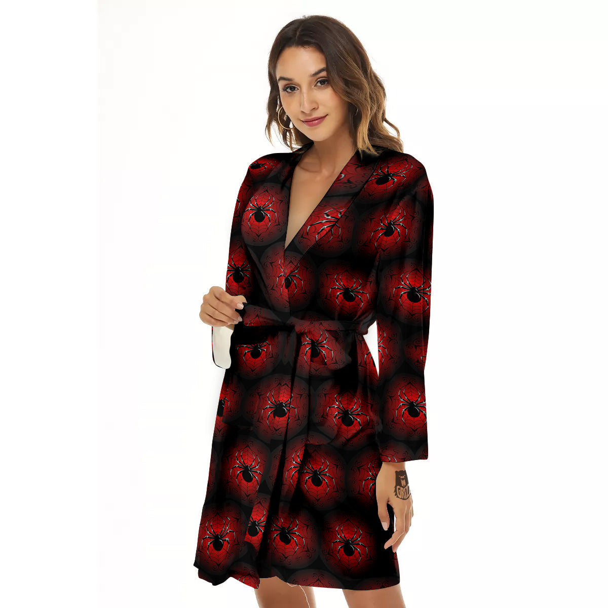 Spider Black And Red Spider Web Print Pattern Women's Robe-grizzshop