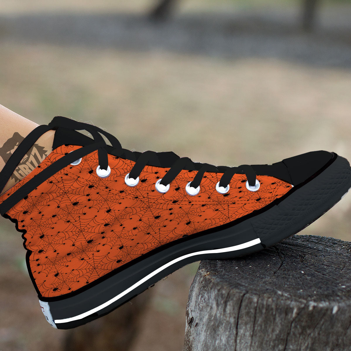 Spider Halloween Print Pattern High Top Shoes-grizzshop