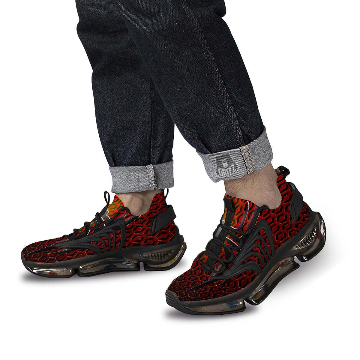 Spider Icon on Red Metal Print Black Gym Shoes-grizzshop
