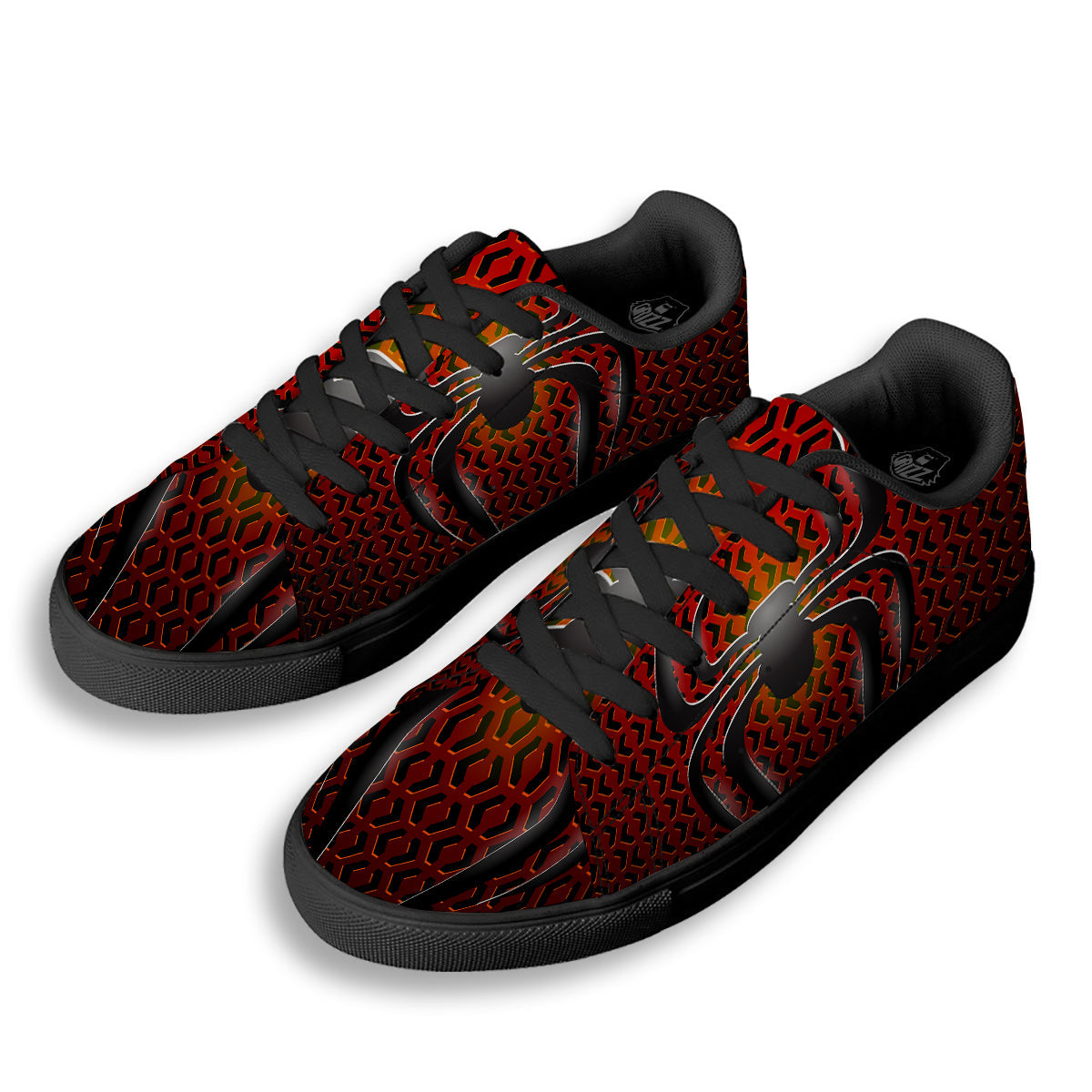 Spider Icon on Red Metal Print Black Low Top Sneakers-grizzshop