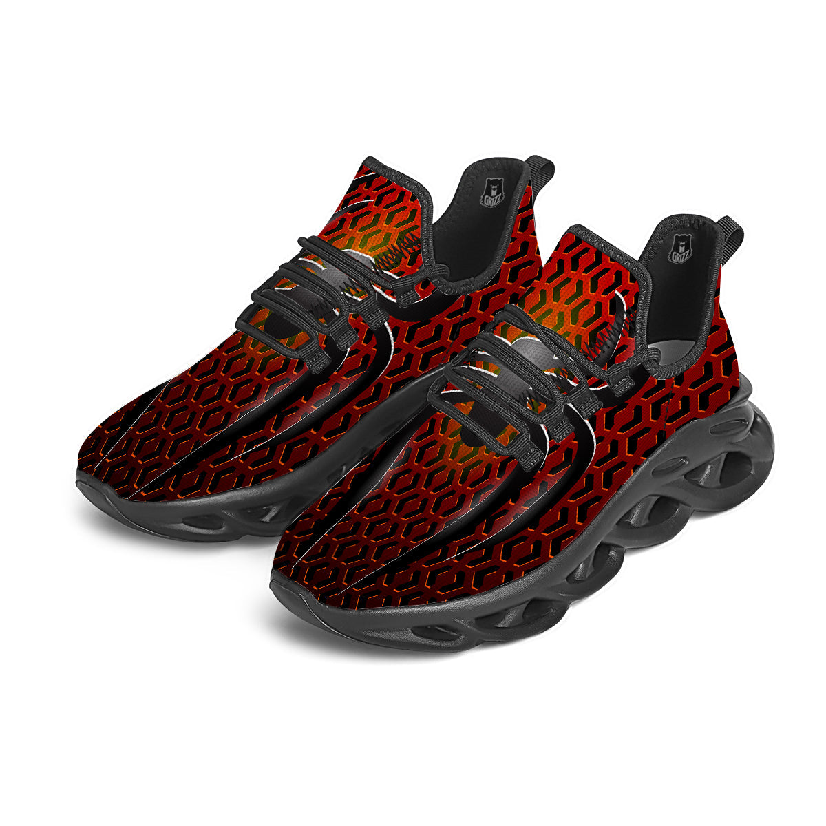 Spider Icon on Red Metal Print Black Running Shoes-grizzshop