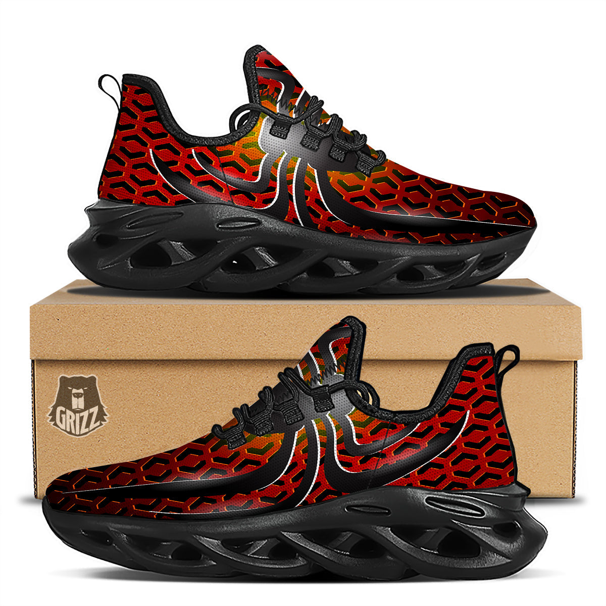 Spider Icon on Red Metal Print Black Running Shoes-grizzshop