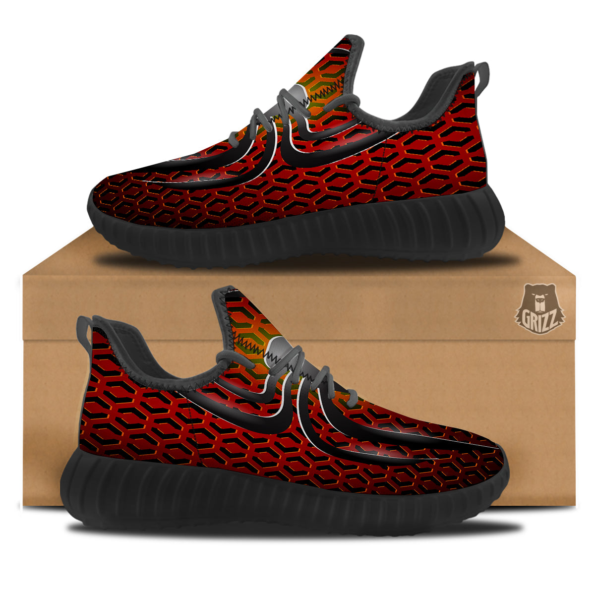 Spider Icon on Red Metal Print Black Walking Shoes-grizzshop
