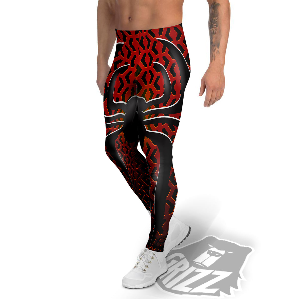 Spider Icon on Red Metal Print Men's Leggings-grizzshop