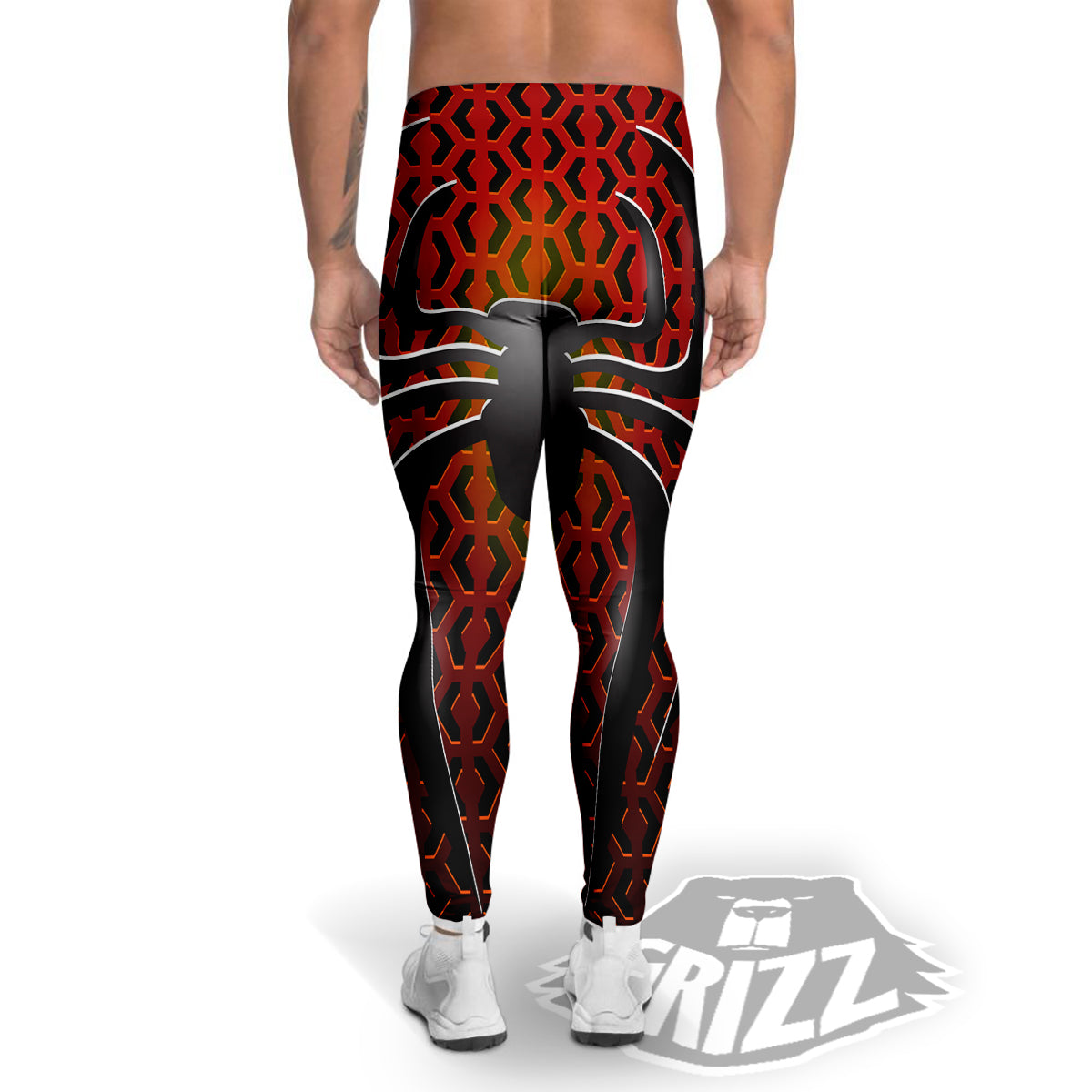 Spider Icon on Red Metal Print Men's Leggings-grizzshop