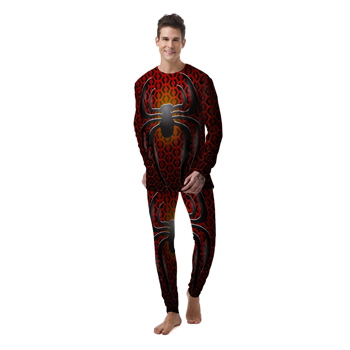 Spider Icon on Red Metal Print Men's Pajamas-grizzshop