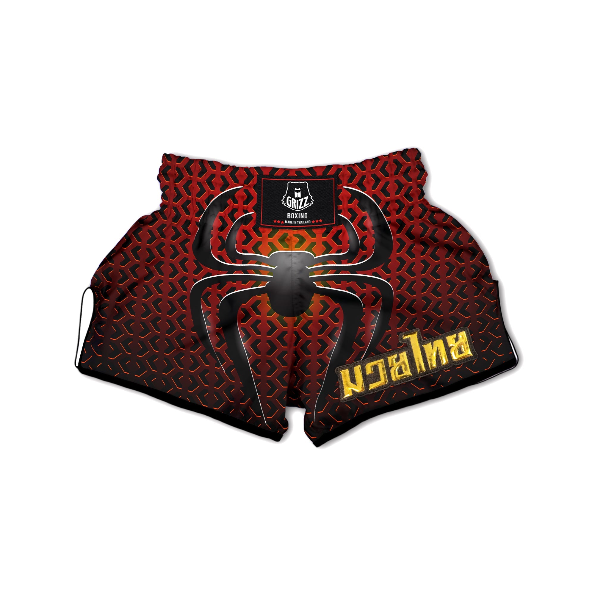 Spider Icon on Red Metal Print Muay Thai Boxing Shorts-grizzshop