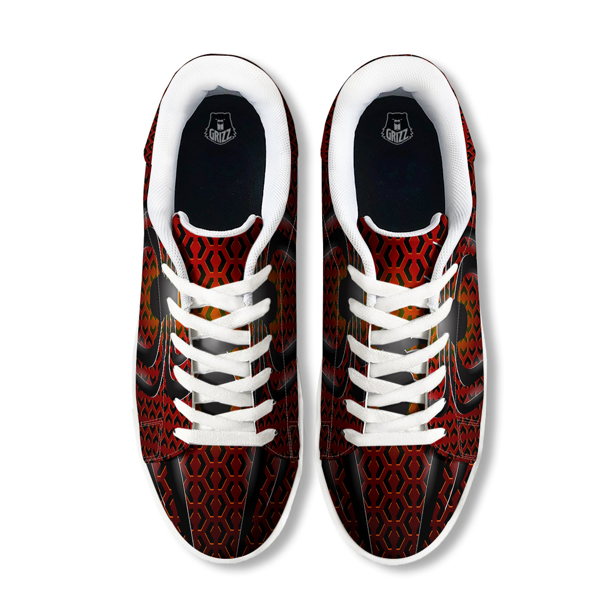 Spider Icon on Red Metal Print White Low Top Sneakers-grizzshop