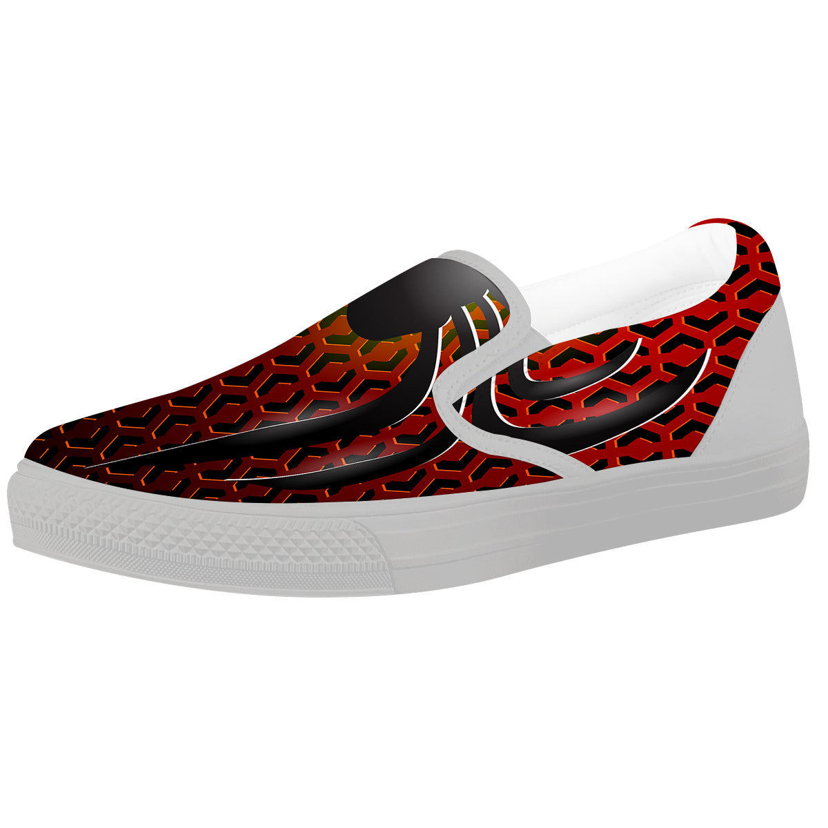 Spider Icon on Red Metal Print White Slip On Shoes-grizzshop