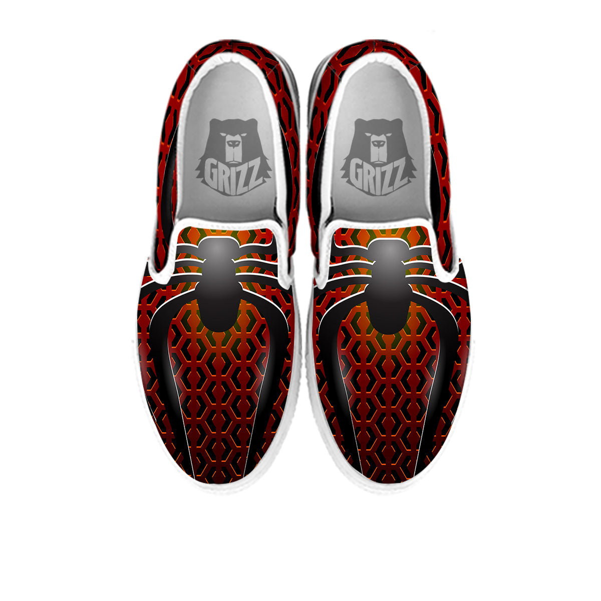 Spider Icon on Red Metal Print White Slip On Shoes-grizzshop