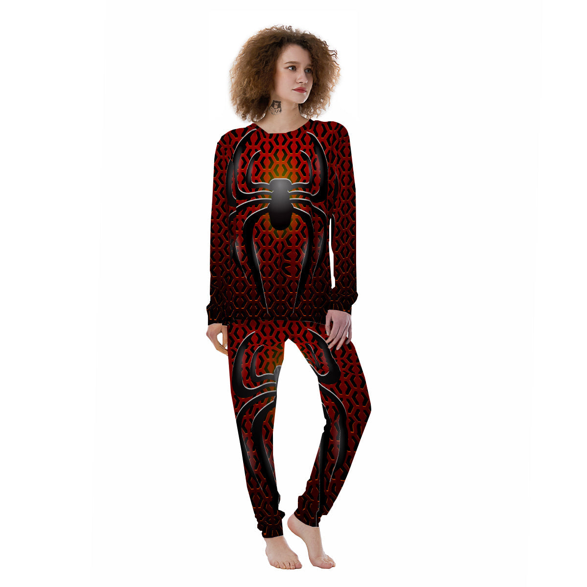 Spider Icon on Red Metal Print Women's Pajamas-grizzshop