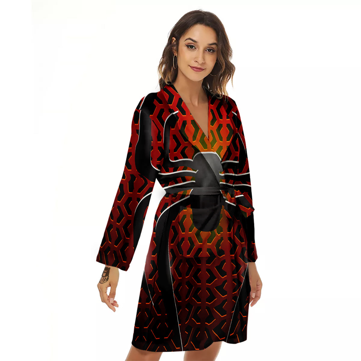 Spider Icon on Red Metal Print Women's Robe-grizzshop
