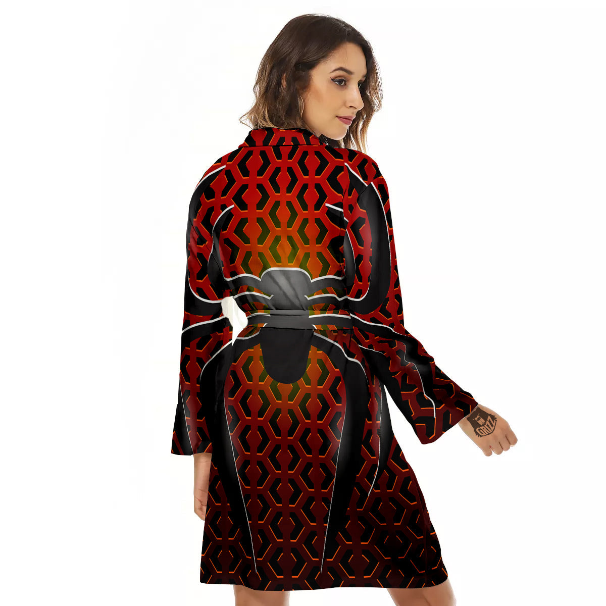Spider Icon on Red Metal Print Women's Robe-grizzshop