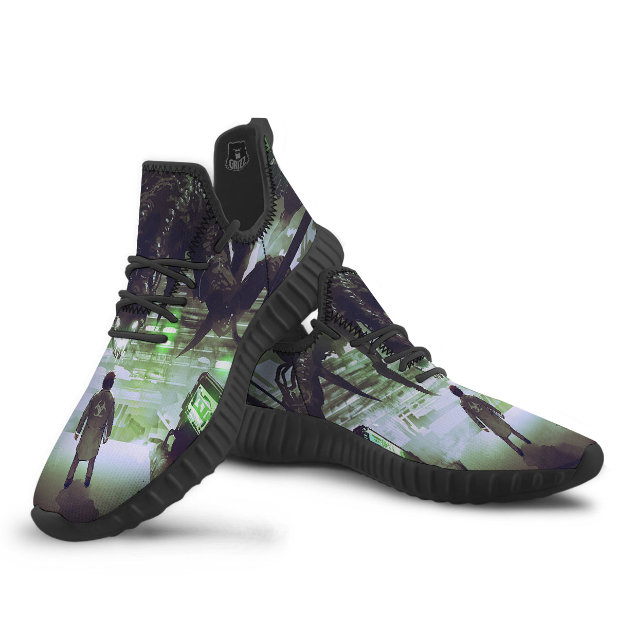 Spider Monster Print Black Walking Shoes-grizzshop