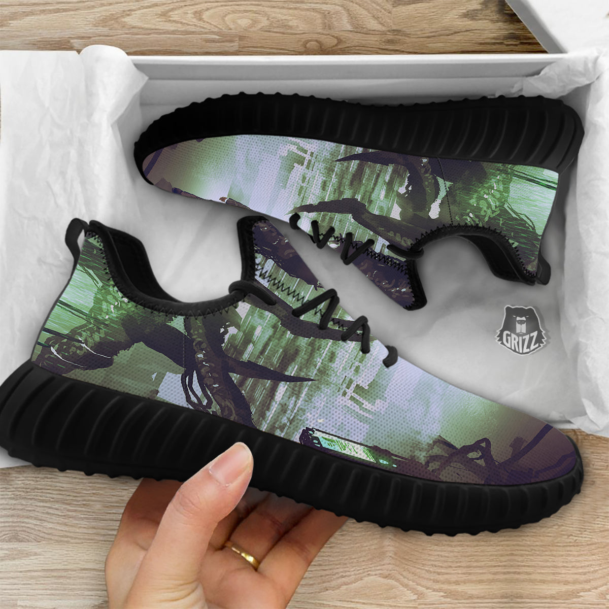 Spider Monster Print Black Walking Shoes-grizzshop