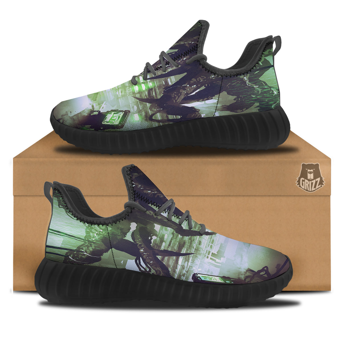 Spider Monster Print Black Walking Shoes-grizzshop