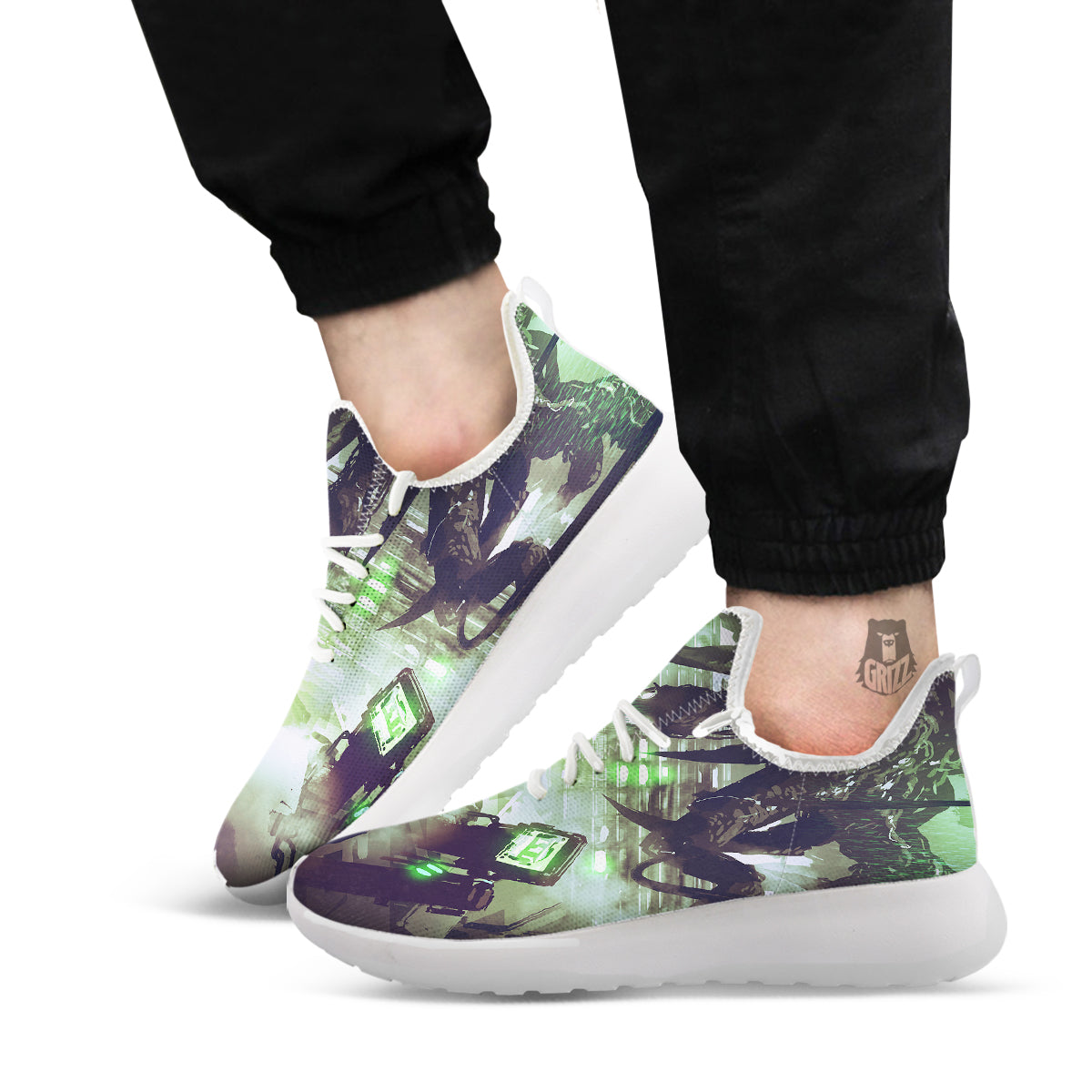 Spider Monster Print White Athletic Shoes-grizzshop