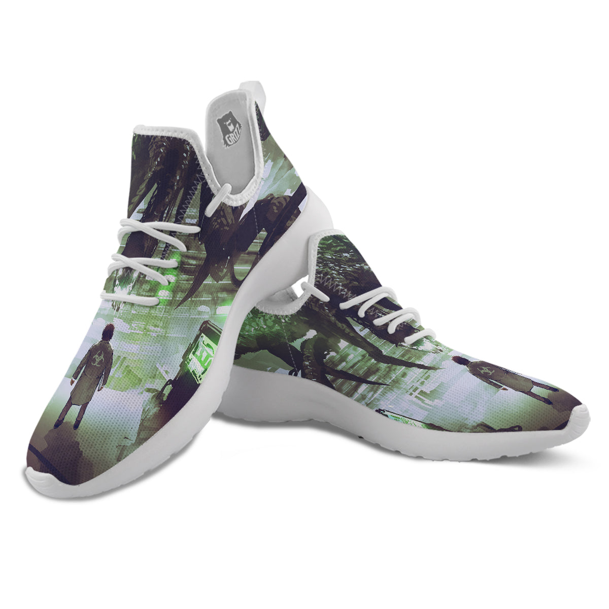 Spider Monster Print White Athletic Shoes-grizzshop