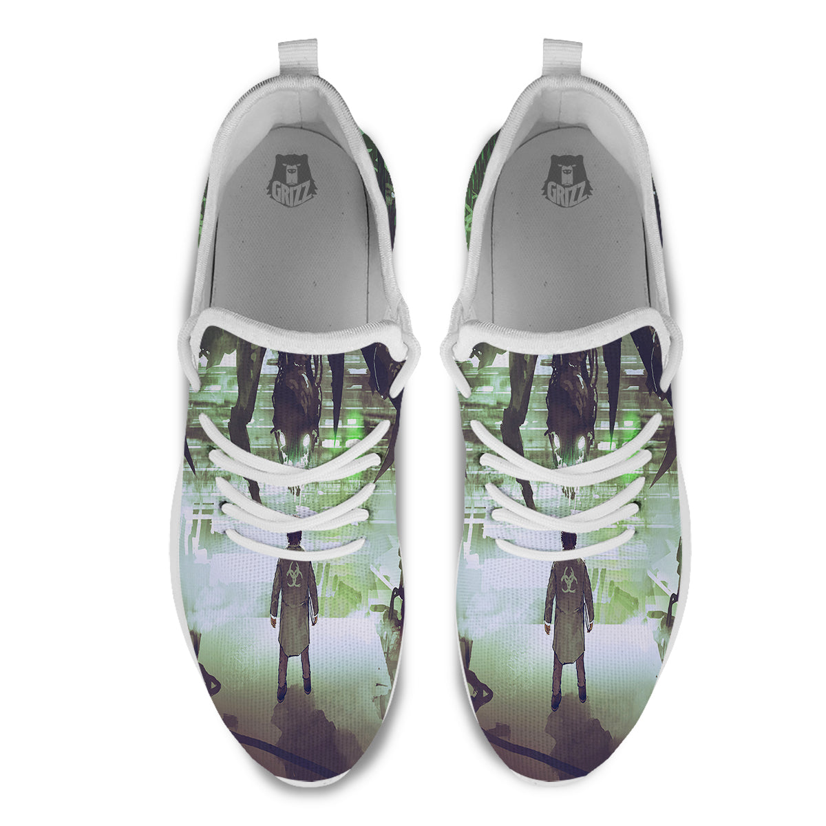 Spider Monster Print White Athletic Shoes-grizzshop