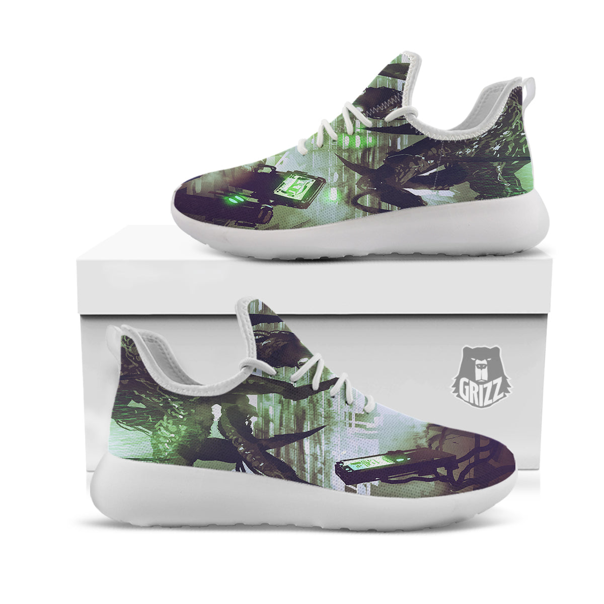 Spider Monster Print White Athletic Shoes-grizzshop