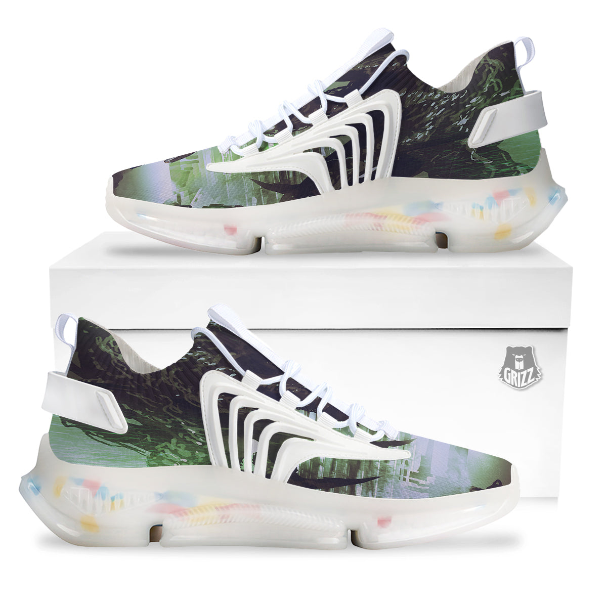 Spider Monster Print White Gym Shoes-grizzshop