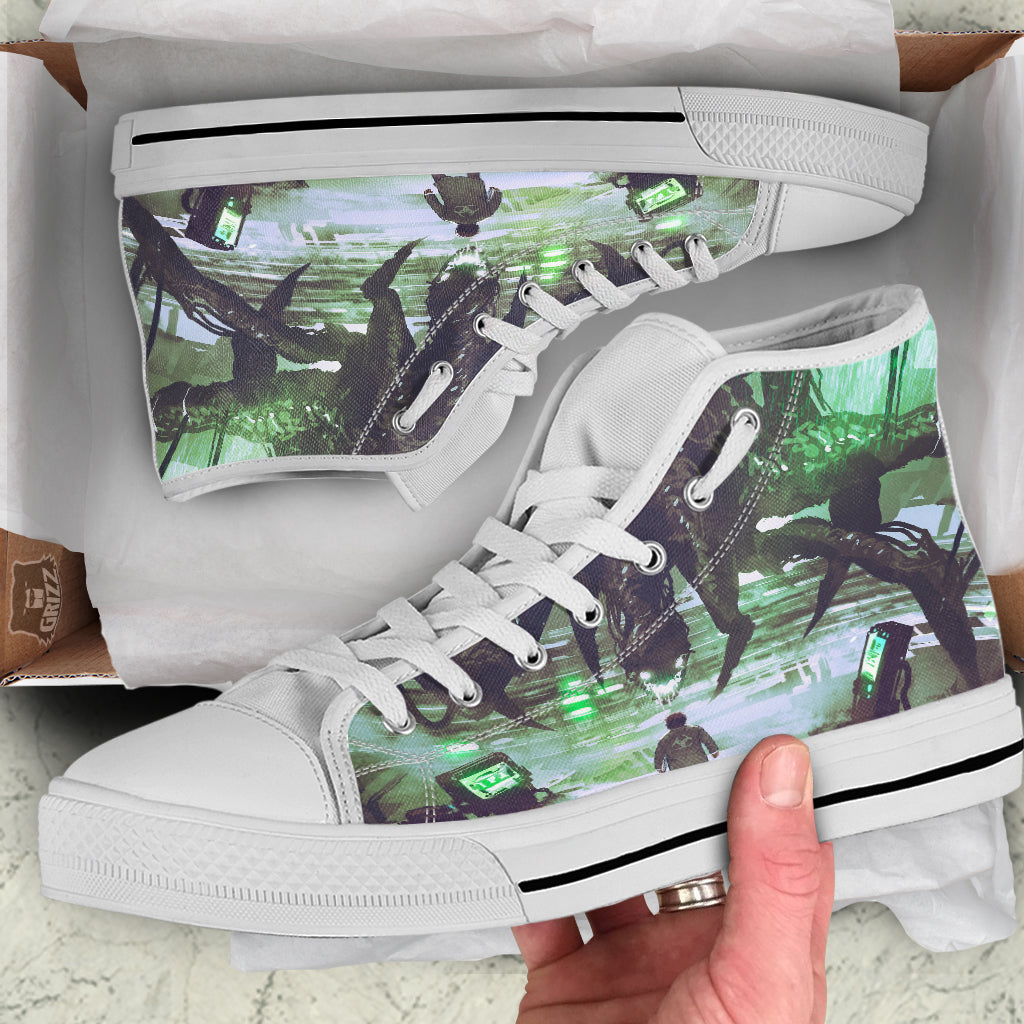 Spider Monster Print White High Top Shoes-grizzshop