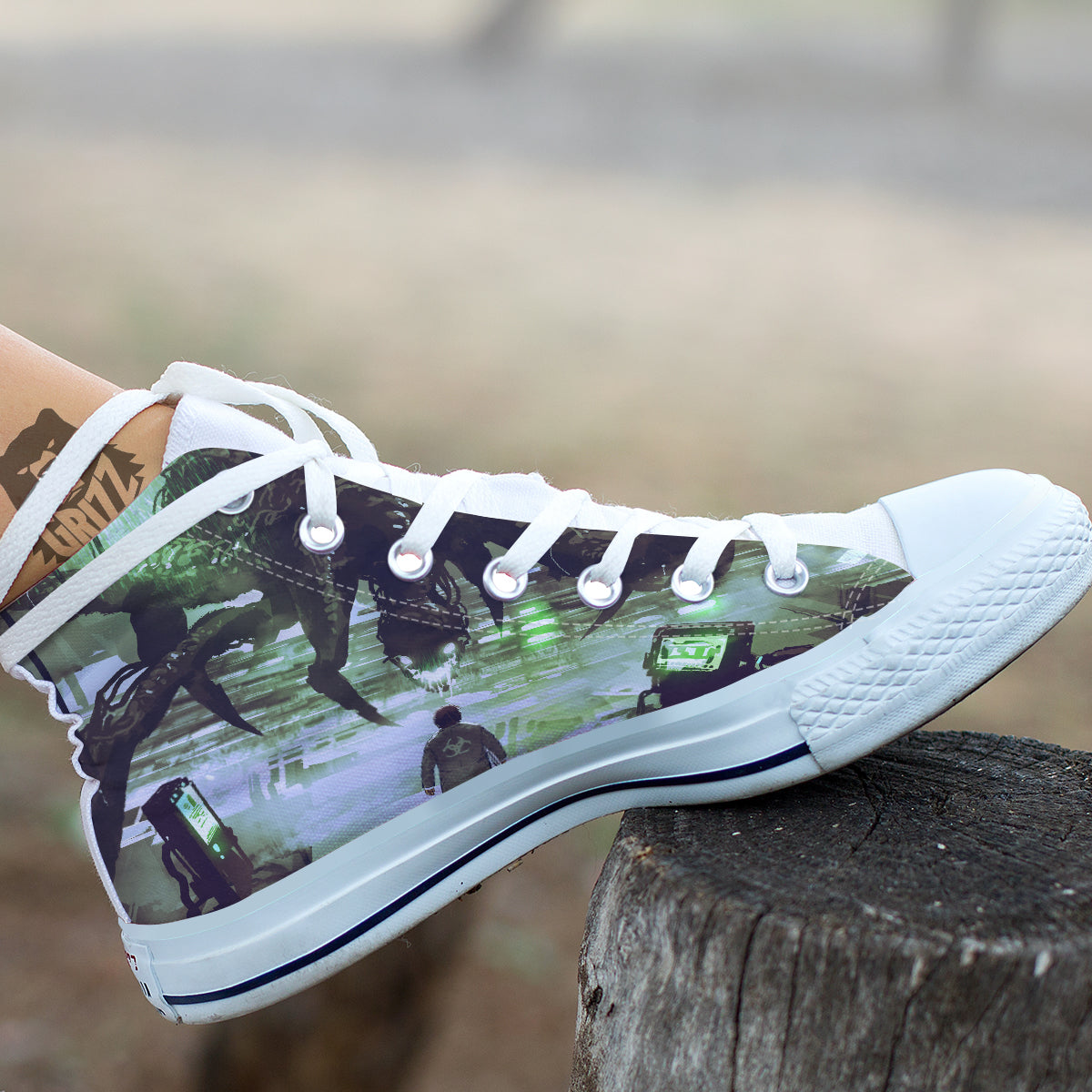 Spider Monster Print White High Top Shoes-grizzshop