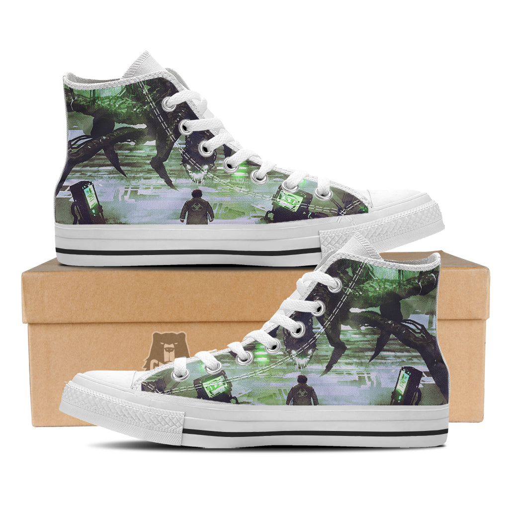 Spider Monster Print White High Top Shoes-grizzshop