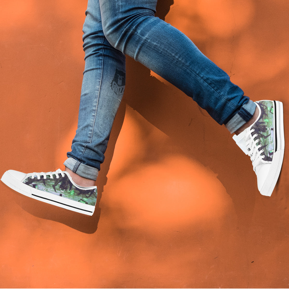 Spider Monster Print White Low Top Shoes-grizzshop