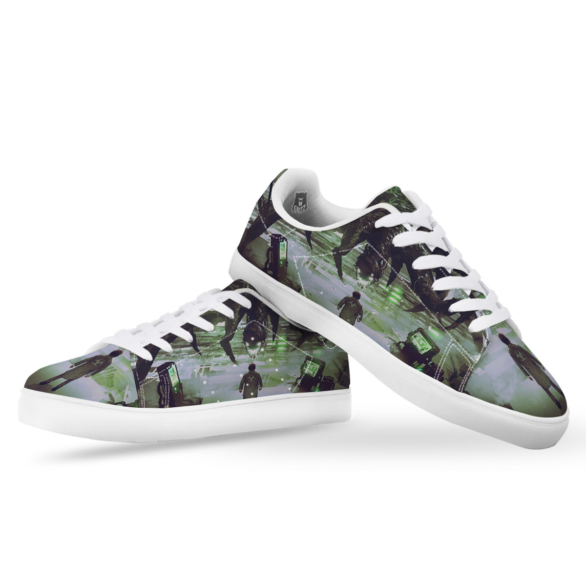 Spider Monster Print White Low Top Sneakers-grizzshop