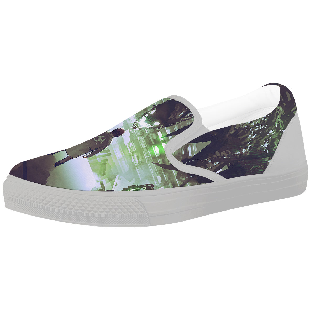 Spider Monster Print White Slip On Shoes-grizzshop