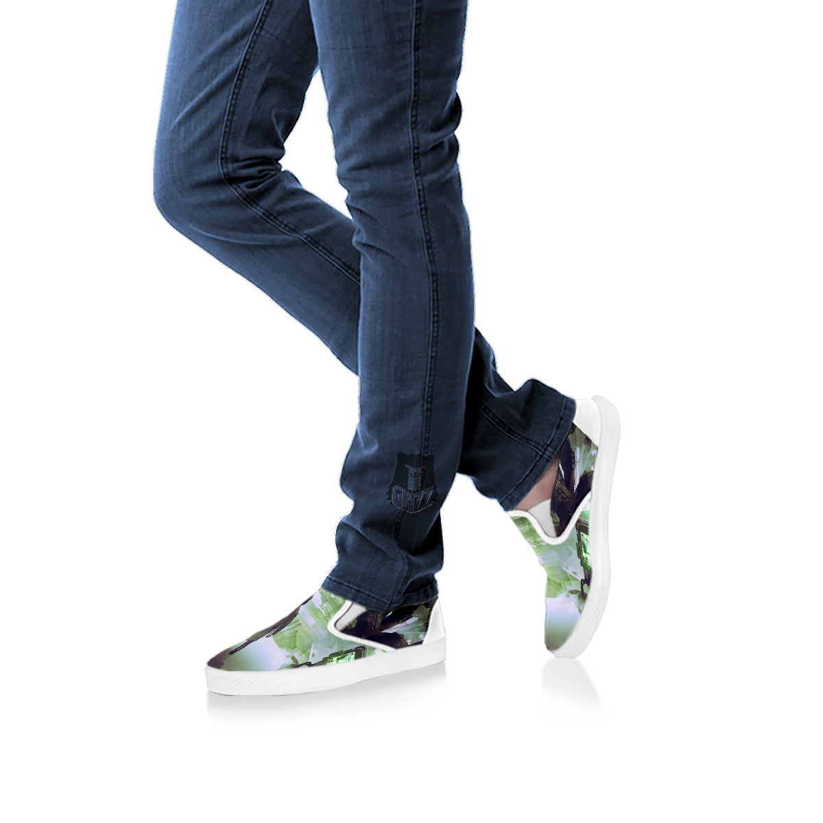Spider Monster Print White Slip On Shoes-grizzshop