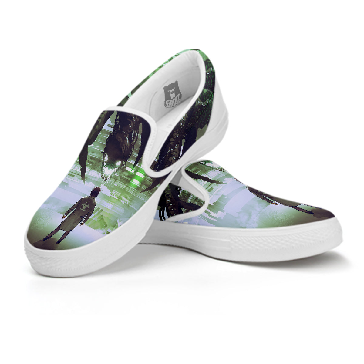 Spider Monster Print White Slip On Shoes-grizzshop