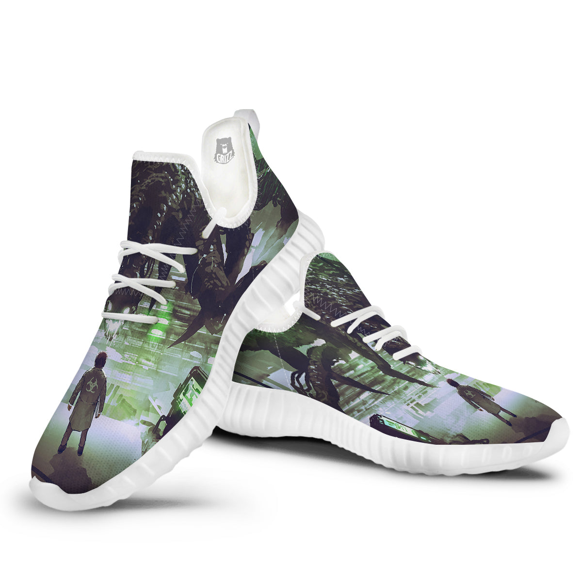 Spider Monster Print White Walking Shoes-grizzshop