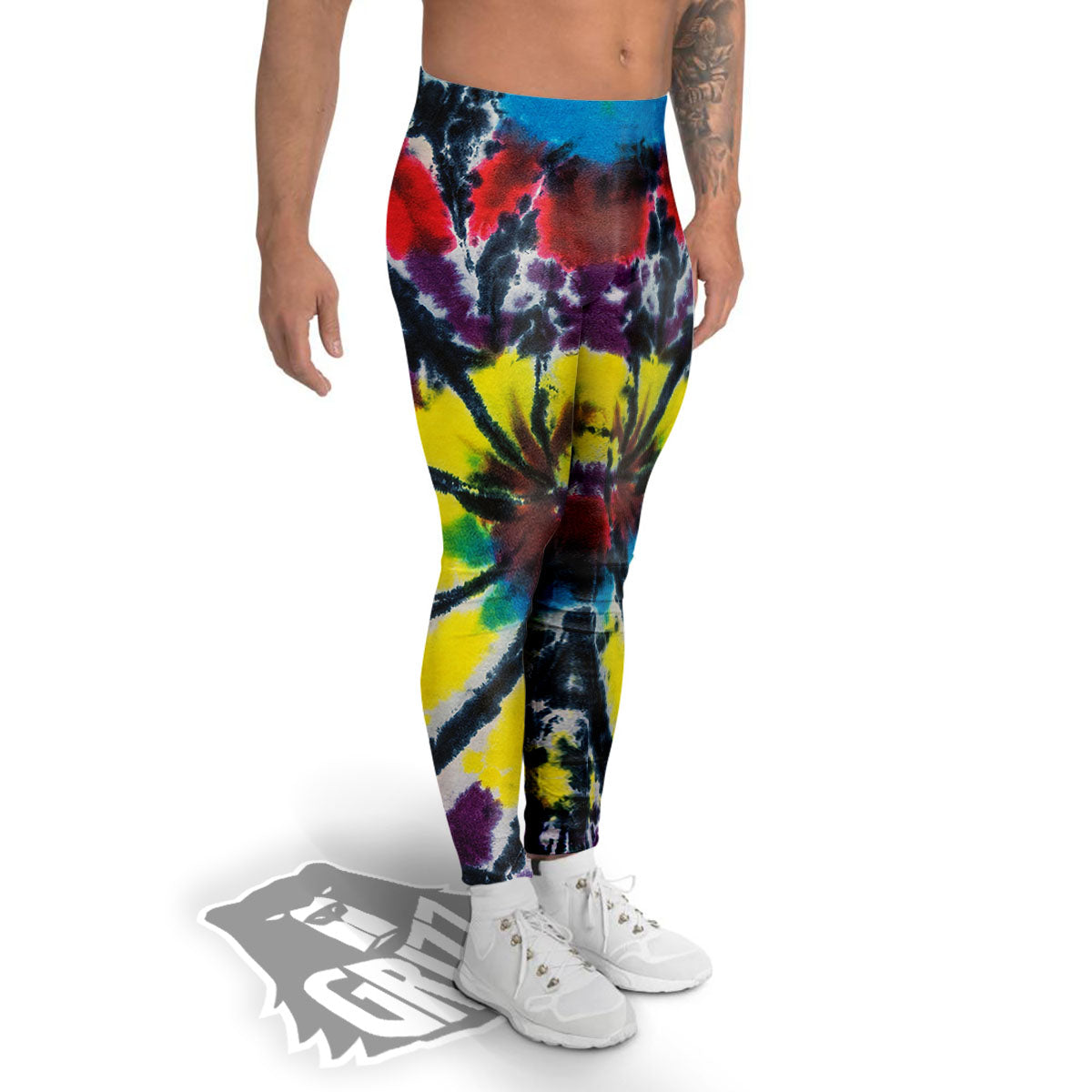 Spider Tie Dye Blue And Red Print Men's Leggings-grizzshop