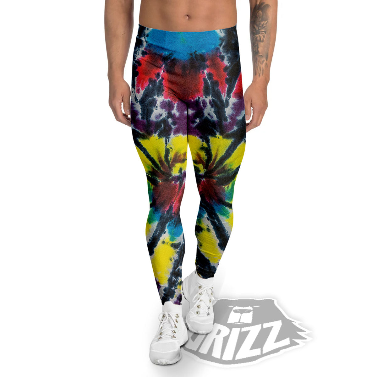 Spider Tie Dye Blue And Red Print Men's Leggings-grizzshop