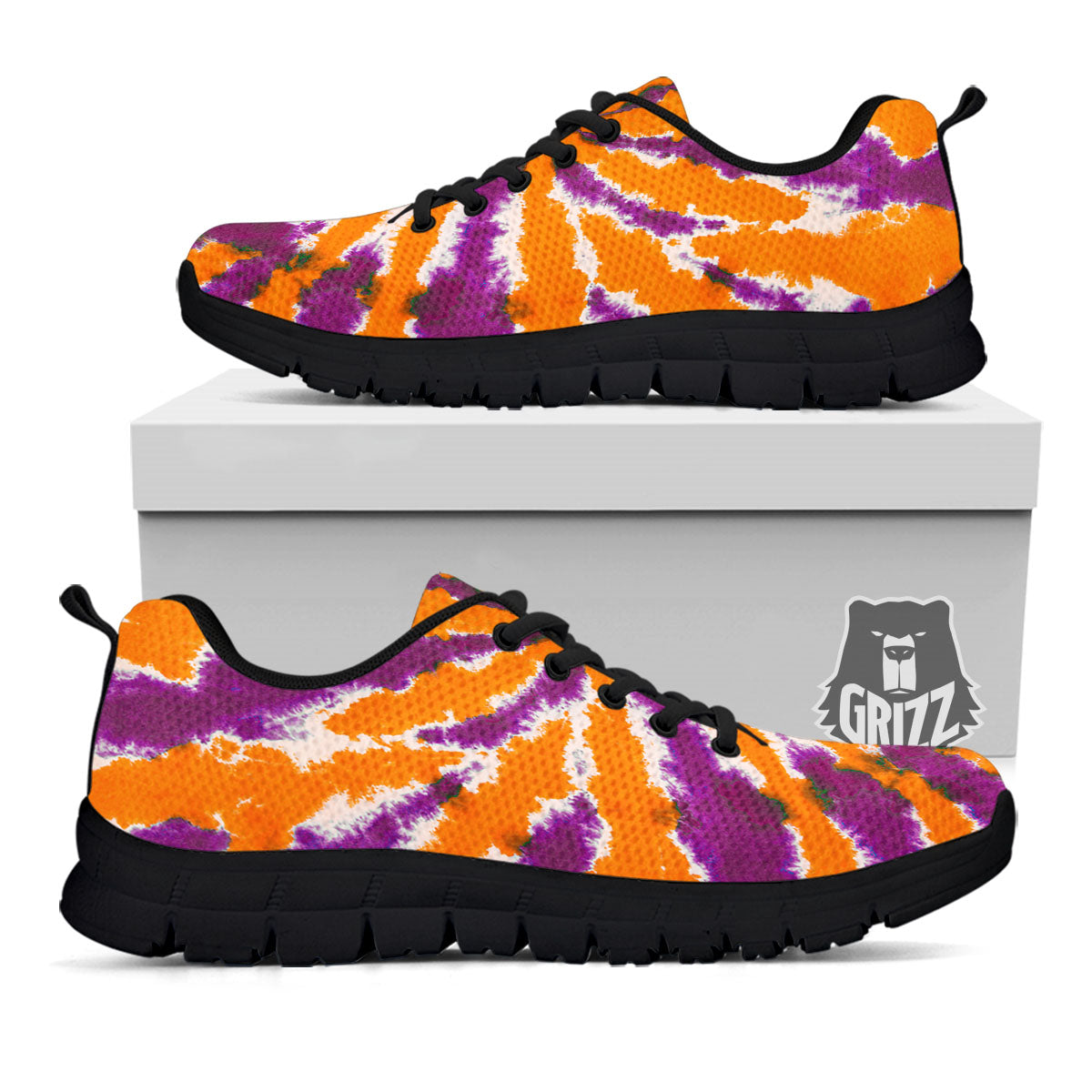 Spider Tie Dye Orange And Purple Print Black Sneaker-grizzshop