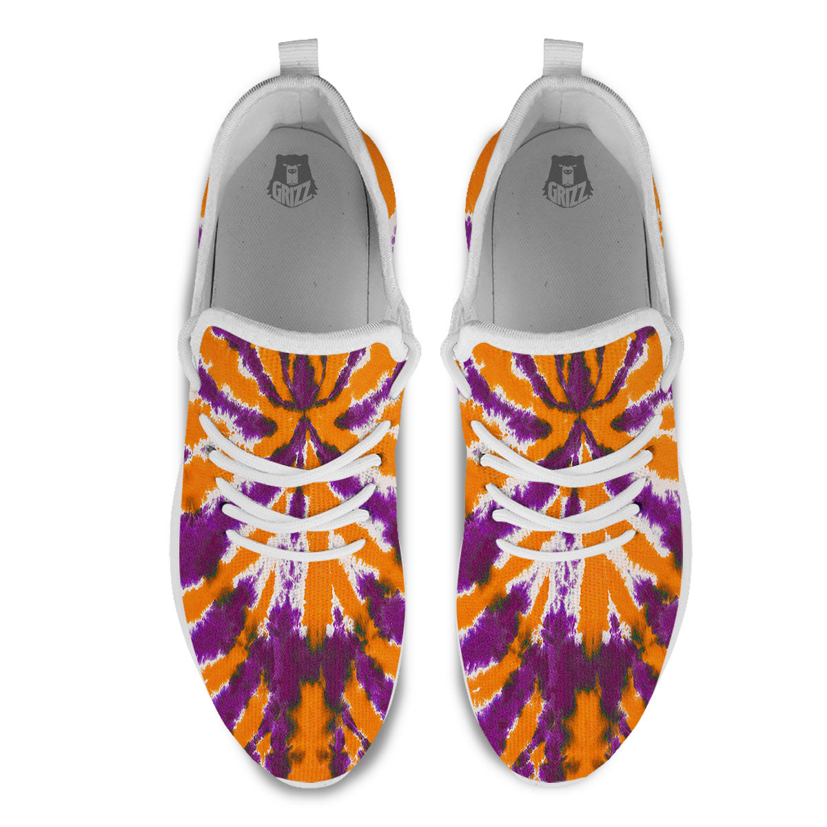 Spider Tie Dye Orange And Purple Print White Athletic Shoes-grizzshop