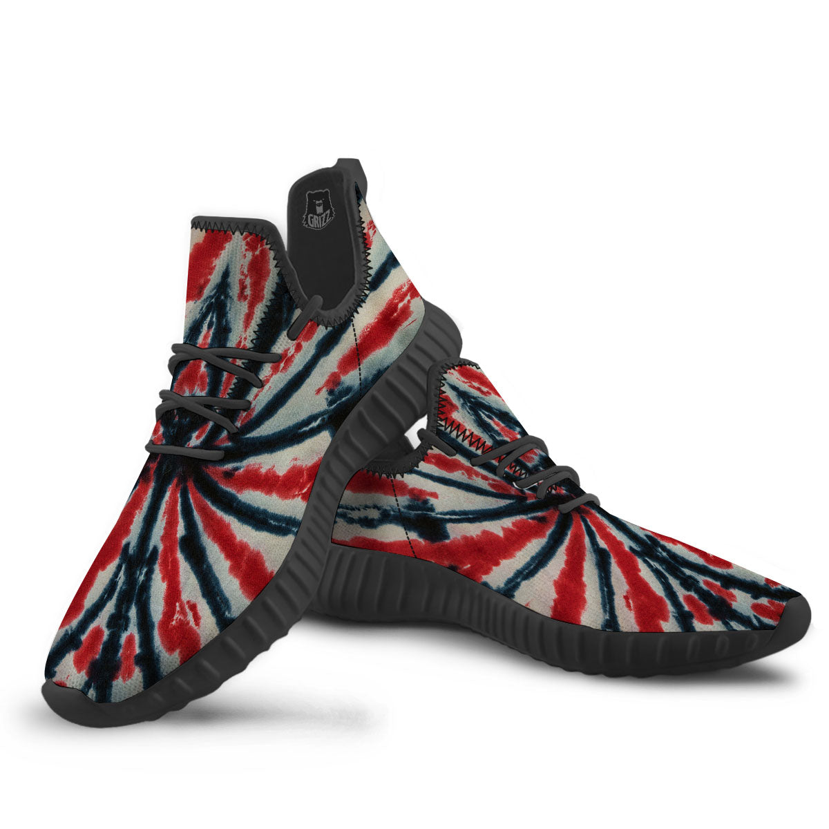 Spider Tie Dye Red And Black Print Black Walking Shoes-grizzshop