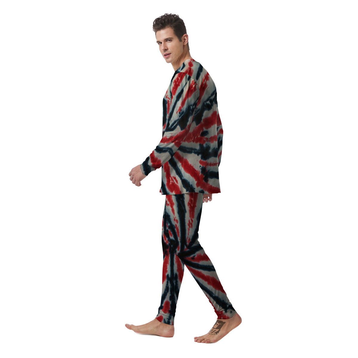 Spider Tie Dye Red And Black Print Men's Pajamas-grizzshop