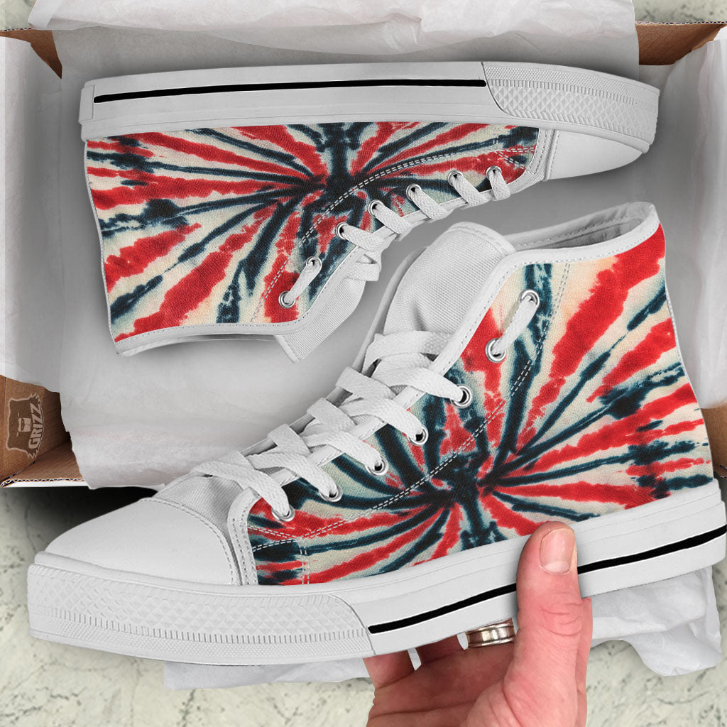 Spider Tie Dye Red And Black Print White High Top Shoes-grizzshop