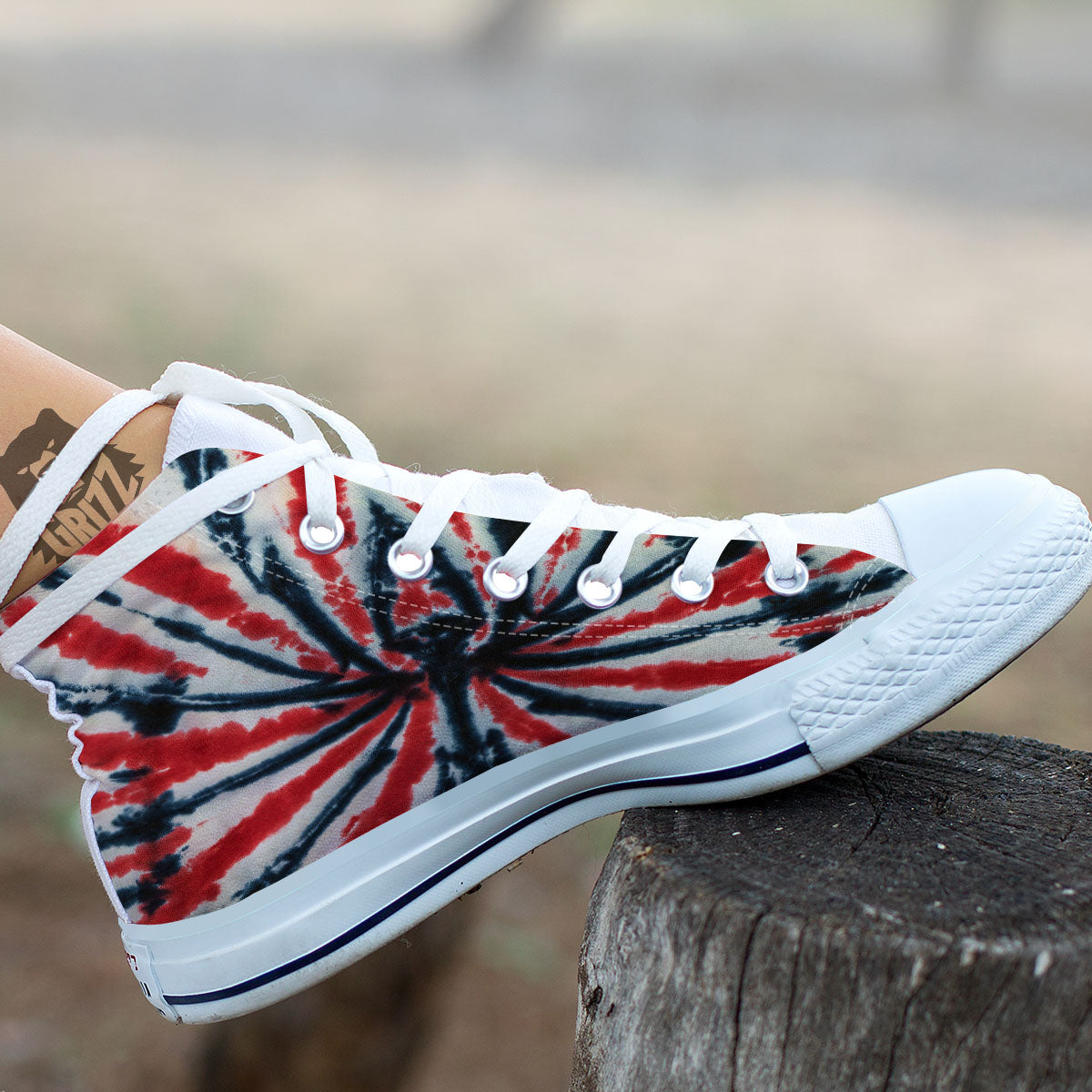 Spider Tie Dye Red And Black Print White High Top Shoes-grizzshop