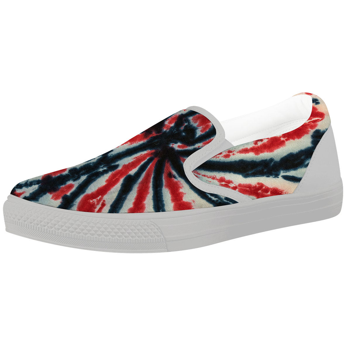 Spider Tie Dye Red And Black Print White Slip On Shoes-grizzshop