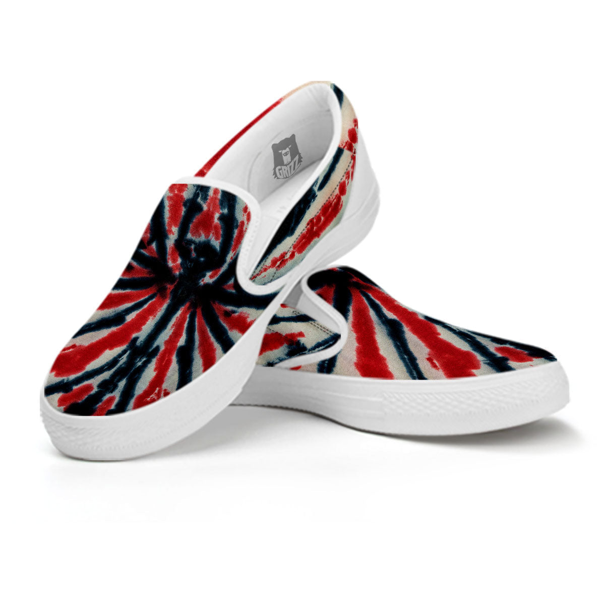 Spider Tie Dye Red And Black Print White Slip On Shoes-grizzshop