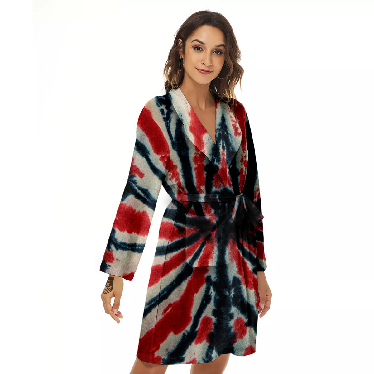 Spider Tie Dye Red And Black Print Women's Robe-grizzshop