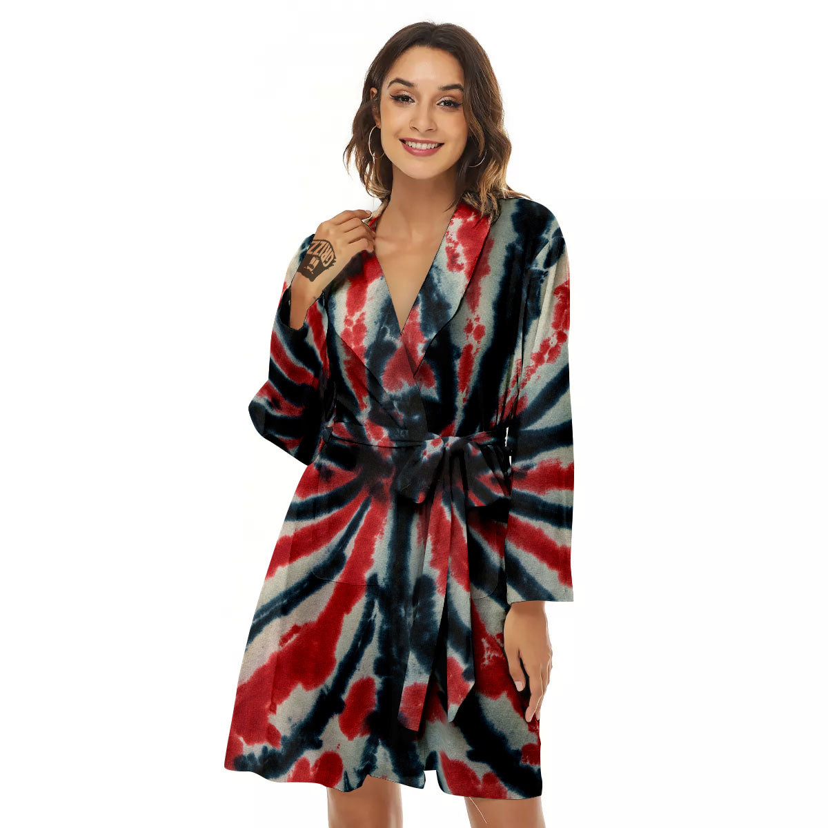 Spider Tie Dye Red And Black Print Women's Robe-grizzshop